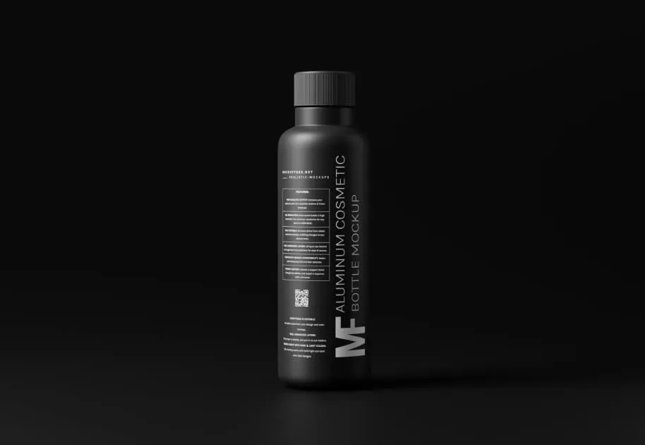 Flacon de cosmétique noir sur fond sombre